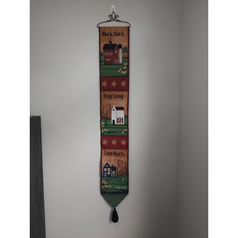 Work Pray Love Rustic Country Tapestry Bell Pull Wall Hanging Americana Cottage